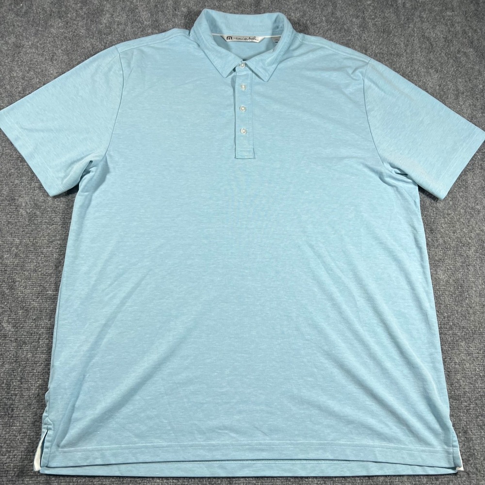 Travis Mathew Mens XXL Polo‎ Shirt Light Blue Golf Short Sleeve Casual